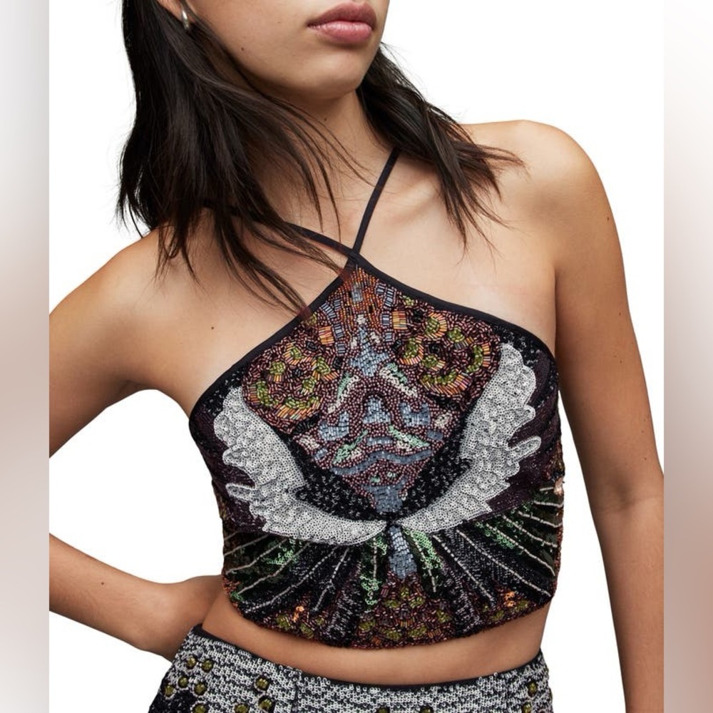 All Saints Black Smocked Top
